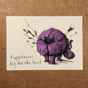 Funny postcard with a hippopotamus illustrated by an artist Žilvinas Bražukas_juokingas atvirukas su begemoto iliustracija