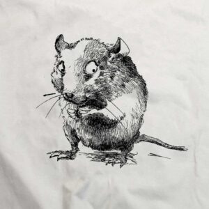 T-shirt with a sketchy drawing of a mouse by artist Žilvinas Bražukas Production, Animals of Google series, Marškinėliai su pelės piešiniu