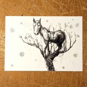Horse in a Tree Snowing - Postcard